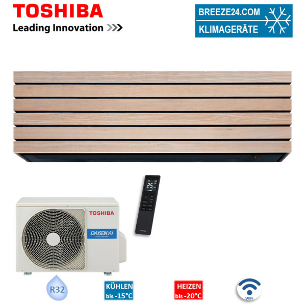 Toshiba Set RAS-B13S4KVDG-E + RAS-13S4AVPG-E WiFi Wandgerät Daisekai Wood 35 - 40 m² 3,5 kW R32