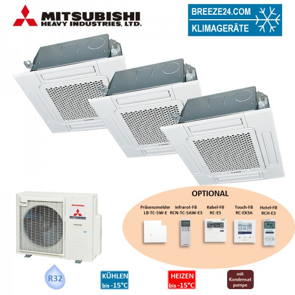 Mitsubishi Heavy Set 3 x 4-Wege-Deckenkassette Standardpaneel 2,5/5,0/6,0 kW - FDTC25VH1 + FDTC50VH