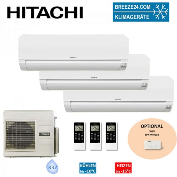 Hitachi Set 3 x Wandgeräte Dodai 2,0/2,5/2,5 kW RAK-18REF + 2 x RAK-25REF + RAM-53NE3F Klimaanlage