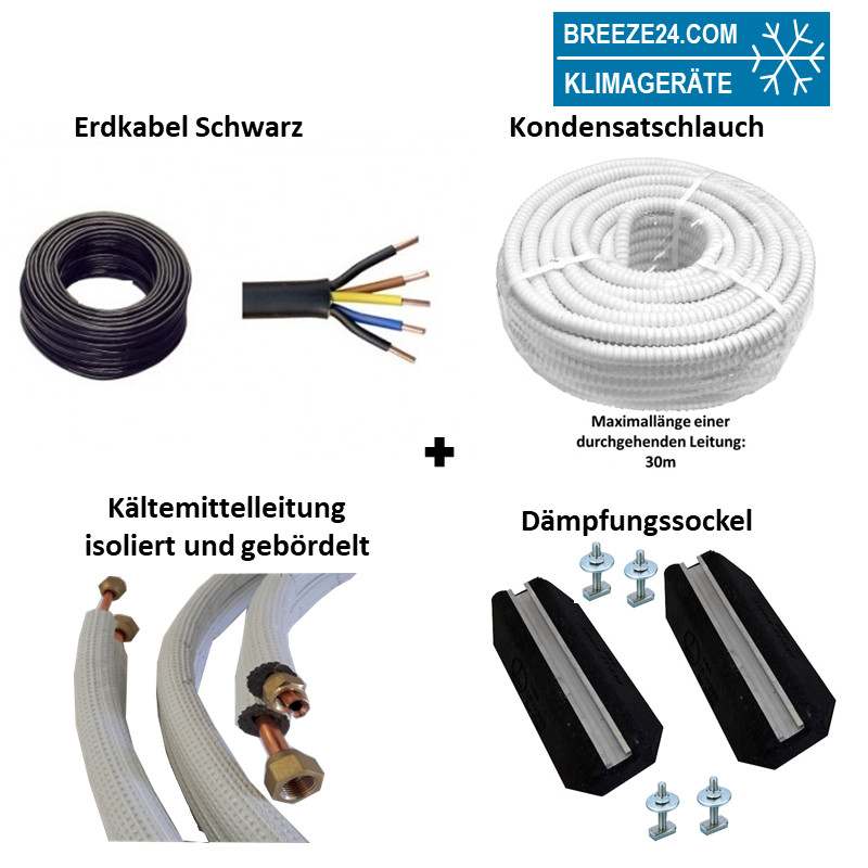 Installationspaket 1/4 / 3/8 (6,35/9,52mm) Kältemittelleitungen gebördelt + Dämpfungssockel