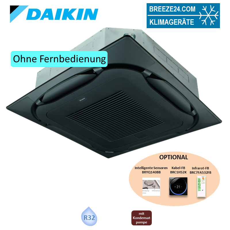 Daikin 4-Wege-Deckenkassette 3,6 kW - FXFA32A-3 VRV 5 mit Standardblende schwarz BYCQ140EB R32