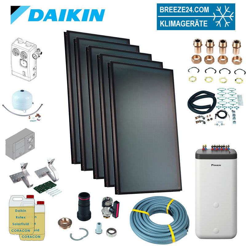Daikin Solarthermie Set für 9 Personen Haushalt Solaris Druckanlage Aufdach 5 x EKSV21P Solarpanel