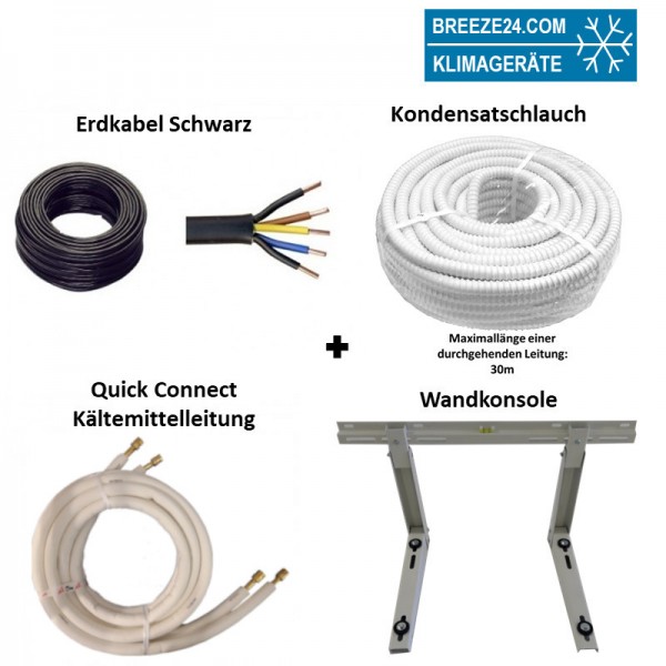 Installationspaket Quick Connect 1/4 /1/2 (6,35/12,7mm) flexible Kältemittelleitungen + Wandausleger