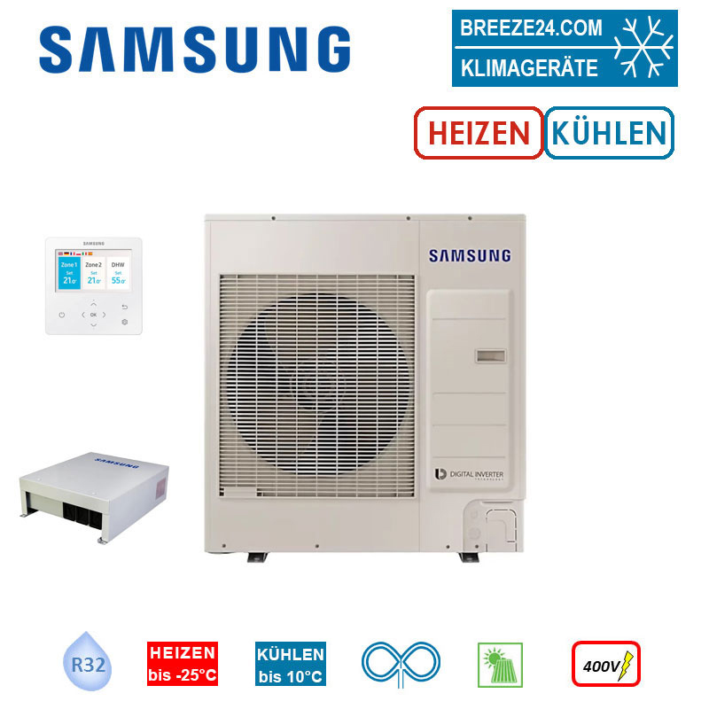 SAMSUNG AE080RXYDGG Luft/Wasser Wärmepumpe + MIM-E03EN 8 kW | 2 Heizkreise | Heizen | Kühlen | R32