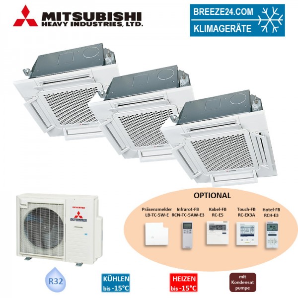 Mitsubishi Heavy Set 3 x 4-Wege-Deckenkassette Komfortpaneel 2 x FDTC25VH1 + FDTC50VH + SCM71ZS-W R3