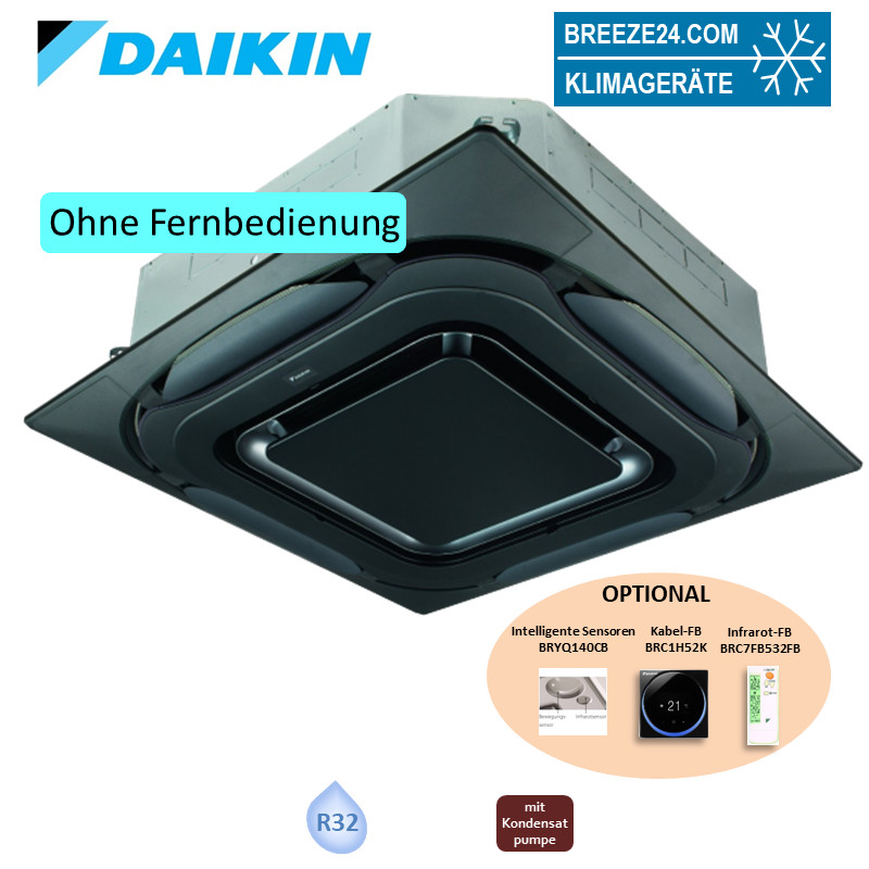 Daikin 4-Wege-Deckenkassette 14,0 kW - FXFA125A-5 VRV 5 mit Designblende schwarz BYCQ140EPB - R32
