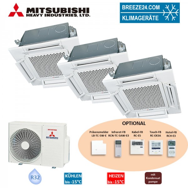 Mitsubishi Heavy Set 3 x 4-Wege-Deckenkassette Komfortpaneel 2,5 kW - FDTC25VH1 + SCM60ZS-W R32 Klim