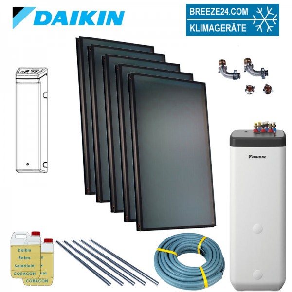 Daikin Solarthermie Set für 9 Personen Haushalt Solaris Drain-Back Indach 5 x EKSV21P Solarpanel