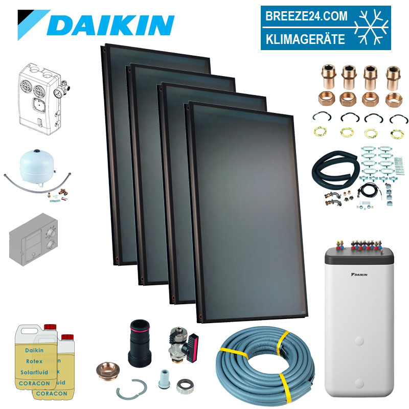Daikin Solarthermie Set für 7 Personen Haushalt Solaris Druckanlage Indach 4 x EKSV21P Solarpanel