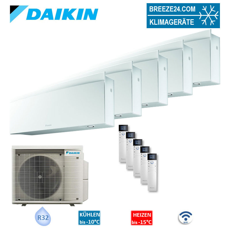 Daikin Set 5 Wandgeräte Emura WiFi 2,5/3,4 kW 4 x FTXJ25AW + FTXJ35AW + 5MXM90A2V1B9 Mattweiß R32