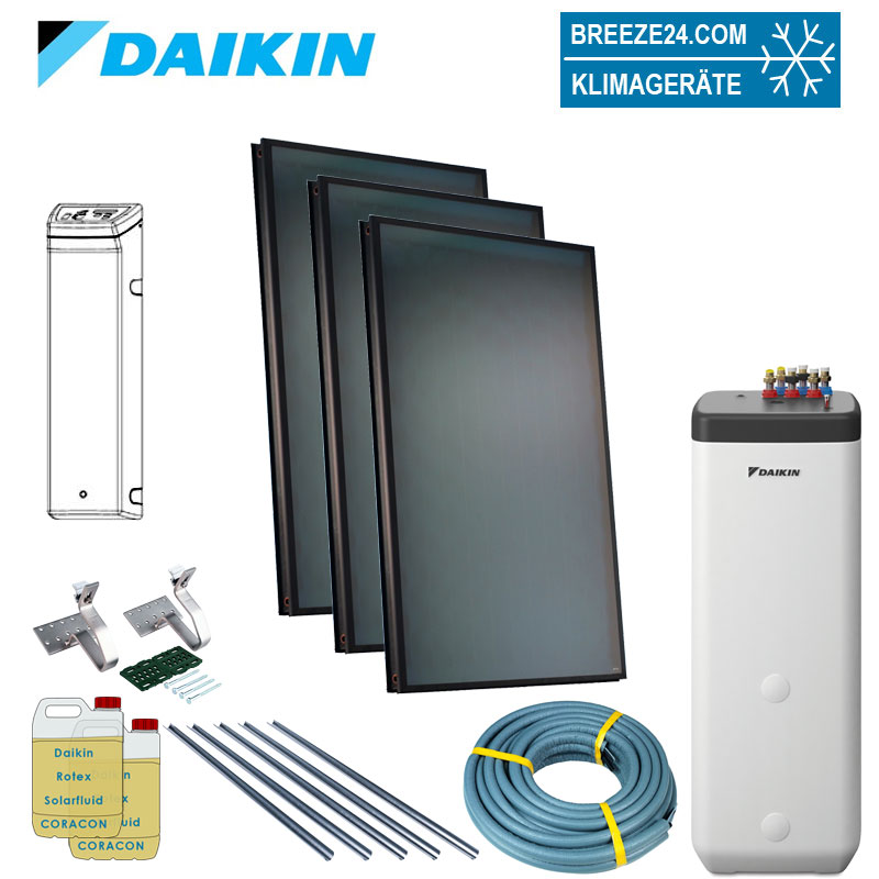 Daikin Solarthermie Set für 5 Personen Haushalt Solaris Drain-Back Aufdach 3 x EKSV21P Solarpanel