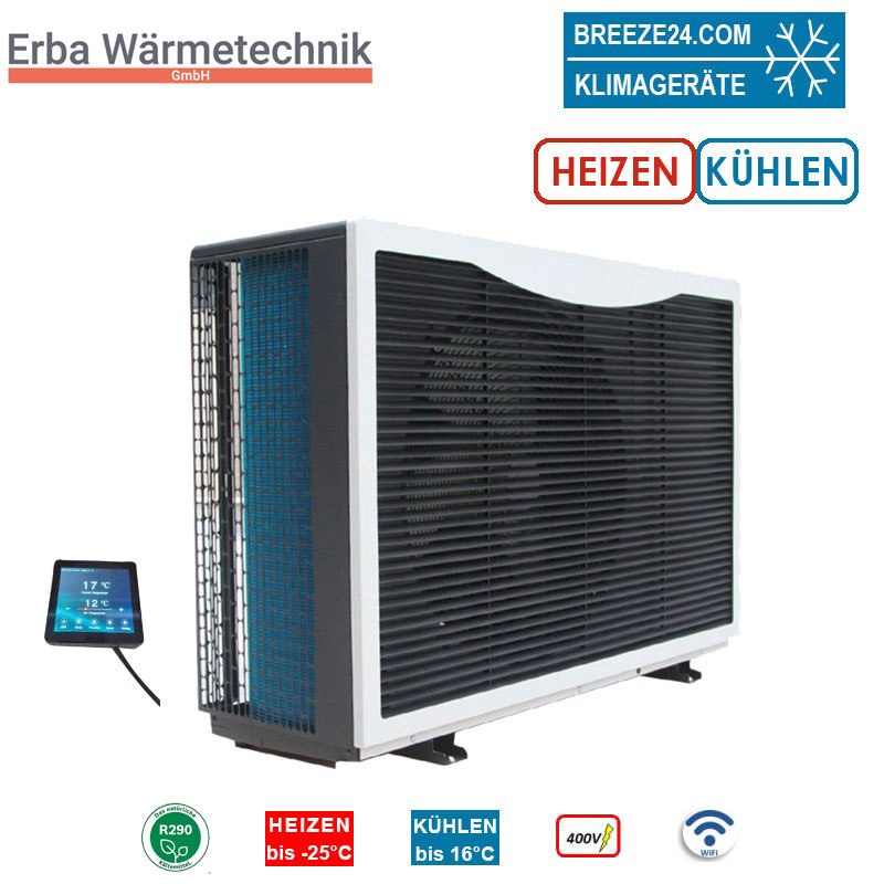 Erba ER-WP12 Kompakt Monoblock Wärmepumpe 10.0 kW | WiFi | R290 | Heizen | Kühlen | 400V