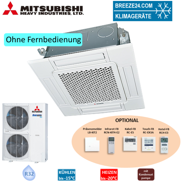 Mitsubishi Heavy Set 4-Wege-Deckenkassette 10,0 kW Standardpaneel FDT100VH + FDC100VNX-W R32