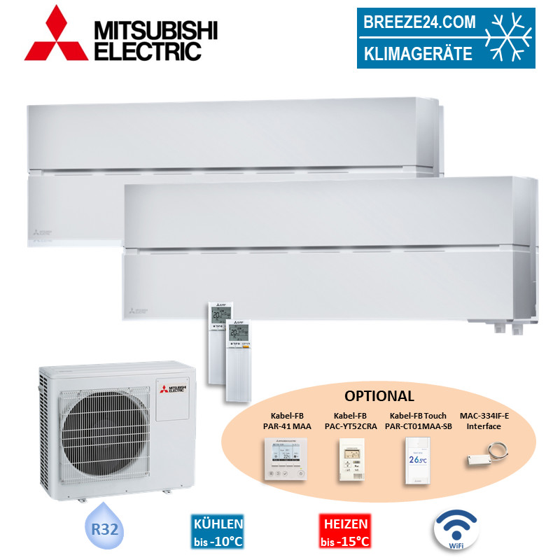 Mitsubishi Electric Set 2 x MSZ-LN35VG2W + MXZ-2F53VF4 Wandgerät Diamond WiFi 3,5/3,5kW Klimaanlage