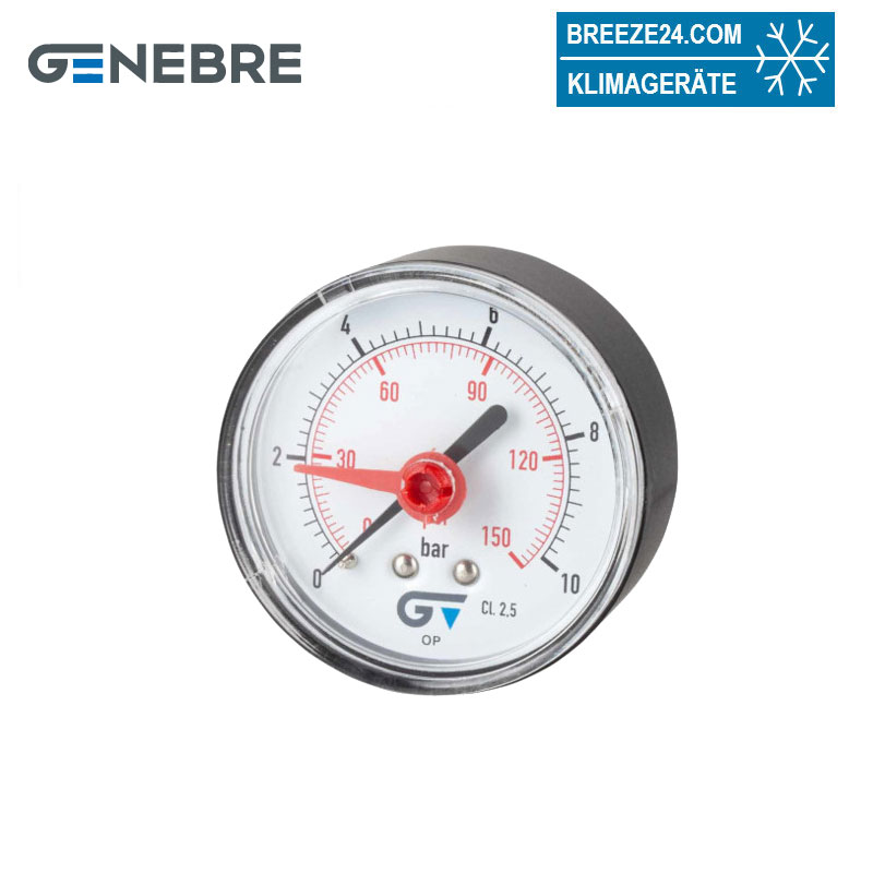 GENEBRE Manometer GRFMM6310H 63 mm | 0 - 10 bar | Kunststoff | 1/4" Anschluss Messing hinten