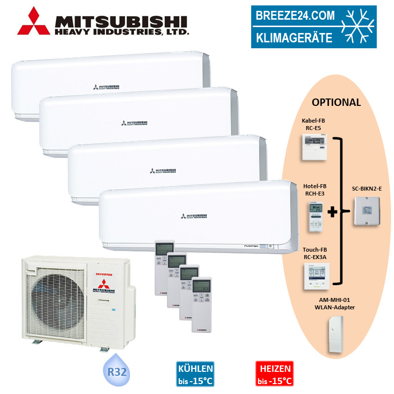 Mitsubishi Heavy Set 4 Wandgeräte 2,5 kW - SRK25ZSX-W + SCM71ZS-W R32 Klimaanlage