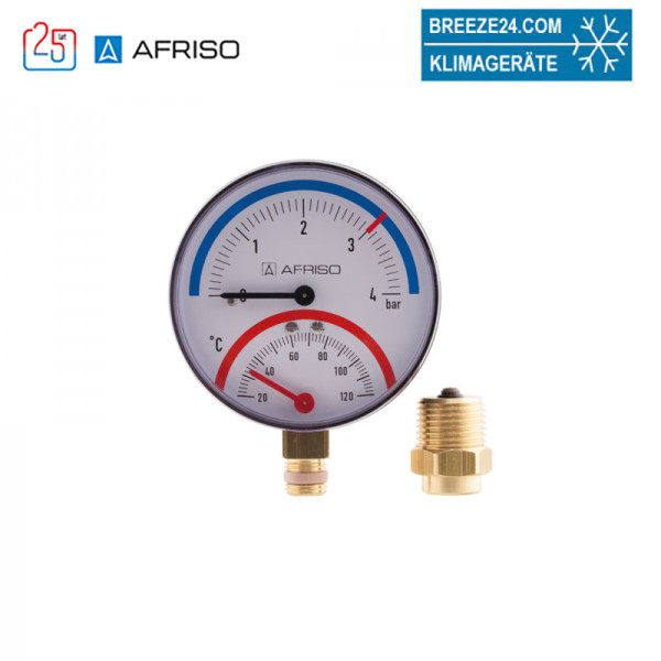 AFRISO Thermo-Manometer TM 80 20/120C 0/4bar 1/2 radial m. Ventil