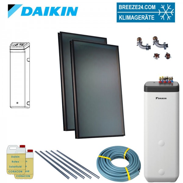 Daikin Solarthermie Set für 3 Personen Haushalt Solaris Drain-Back Indach 2 x EKSV21P Solarpanel