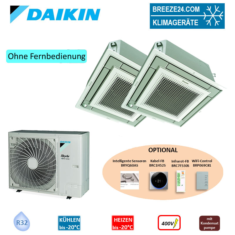 Daikin Klimaanlagen Set 2 x 4-Wege-Deckenkassette FFA50A9-0 | Silber | Blende BYFQ60CS + RZAG100NY1