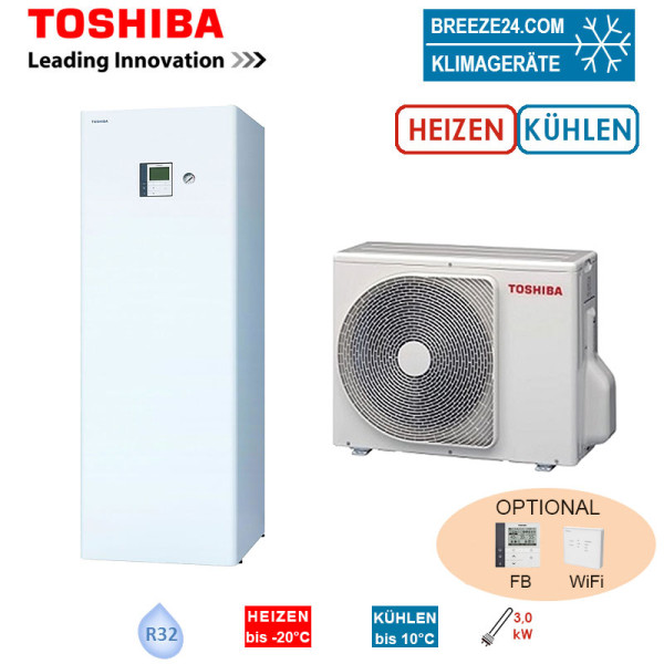 Toshiba Wärmepumpen Set ESTIA HWT-401HW-E + HWT-601F21SM3W-E Hydrobox/Speicher 4kW 210L Heizstab 3kW