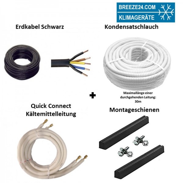 Installationspaket Quick Connect 1/4 / 1/2 (6,35/12,7mm) flexible Kältemittelleitungen + Montagesch
