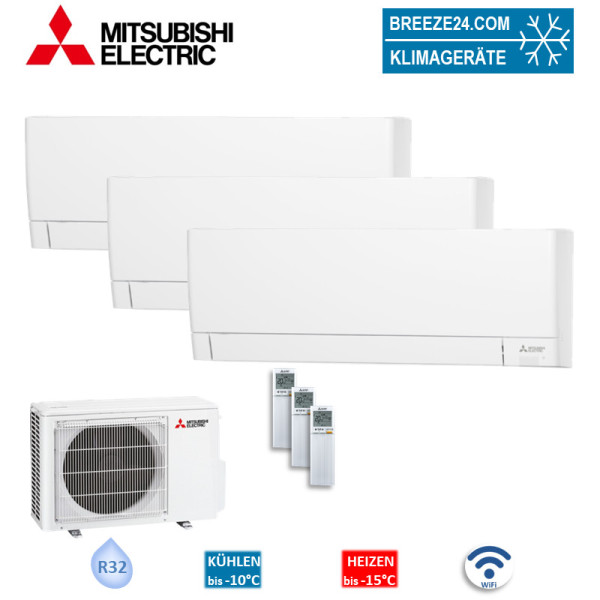 Mitsubishi Electric Set 3 x MSZ-AY25VGK + MXZ-3F54VF4 Wandgerät WiFi 2,5 kW R32 Klimaanlage
