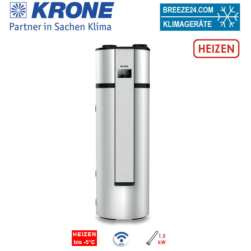 Krone BWS 125-200 Brauchwasserwärmepumpe Speicher mit 200 Liter | 1,5 kW Heizstab | WiFi