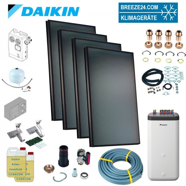 Daikin Solarthermie Set für 7 Personen Haushalt Solaris Druckanlage Aufdach 4 x EKSV21P Solarpanel