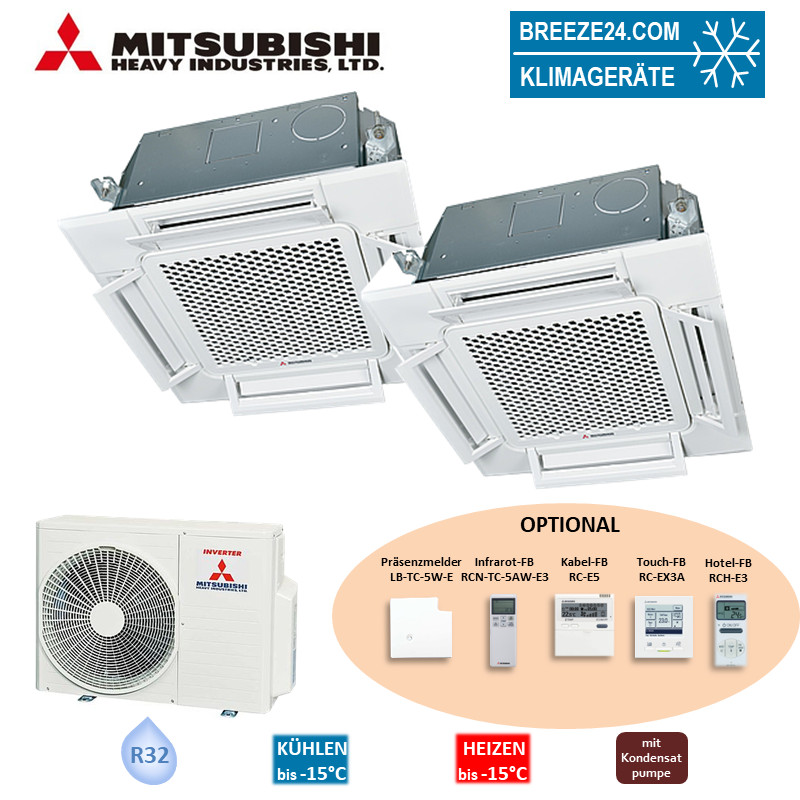Mitsubishi Heavy Set 3,5 kW 2 x FDTC35VH1 4-Wege-Deckenkassette Komfortpaneel + SCM50ZS-W R32 Klimaa