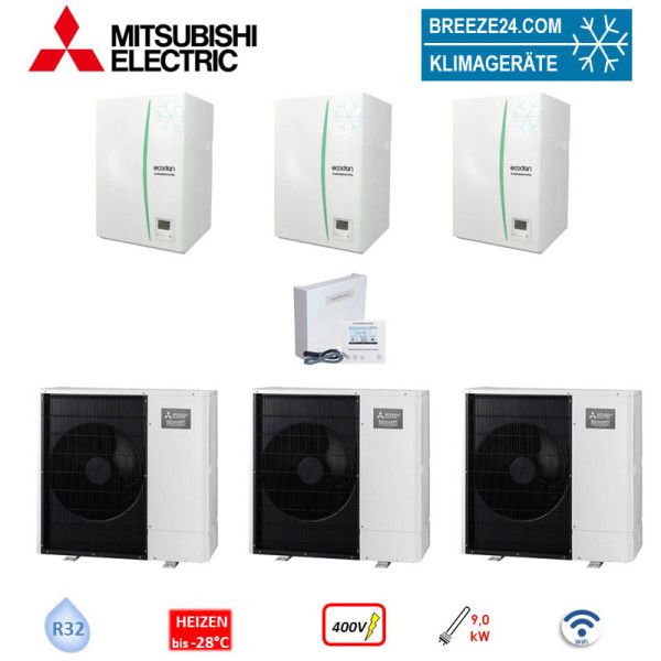 Mitsubishi Electric Wärmepumpen Kaskaden Set SZ 3.120 H 36 kW PUD-SHWM120YAA+EHSD-YM9D+PAC-IF071B-E