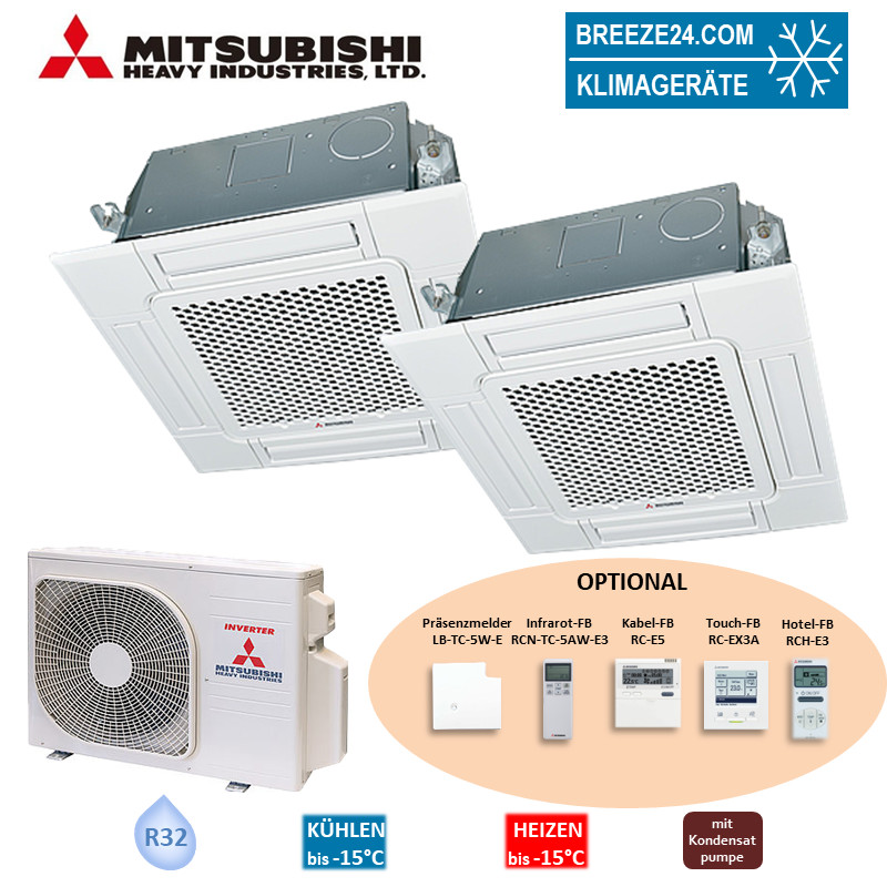 Mitsubishi Heavy Set 2,5 kW 2 x FDTC25VH1 + SCM40ZS-W 4-Wege-Deckenkassette Standardpaneel R32 Klima