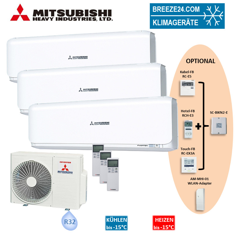 Mitsubishi Heavy Set 3 Wandgeräte 2,0 kW SRK20ZSX-W + SCM50ZS-W R32 Klimaanlage