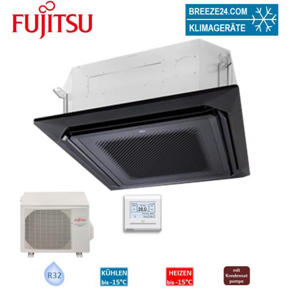 Fujitsu Set 4-Wege-Deckenkassette schwarz 9,5 kW - AUXG36KRLB + AOYG36KRTA R32 Klimaanlage 400V