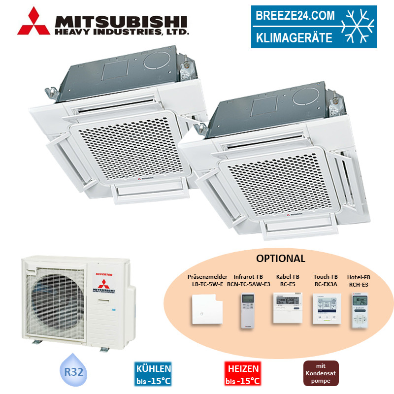 Mitsubishi Heavy Set 5,6 kW 2 x FDTC60VH 4-Wege-Deckenkassette Komfortpaneel + SCM80ZS-W R32 Klimaan