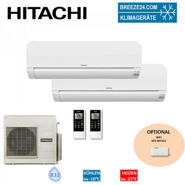 Hitachi Set 2 x Wandgeräte Dodai 2,0/3,5 kW RAK-18REF + RAK-35REF + RAM-53NE2F R32 Klimaanlage