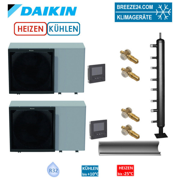 Daikin Set Kaskade 2 x Altherma 3 M EBLA09D3W1 Monoblock-Wärmepumpe + Hydraulische Weiche 2 x 9 kW
