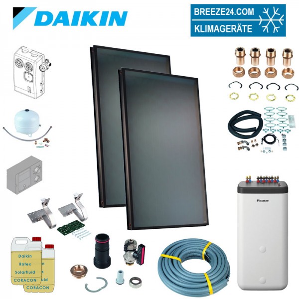 Daikin Solarthermie Set für 3 Personen Haushalt Solaris Druckanlage Aufdach 2 x EKSV21P Solarpanel